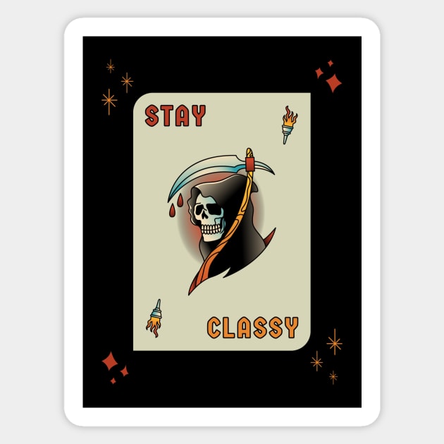 Stay Classy Grim Reaper Tattoo Design Sticker by Tip Top Tee's